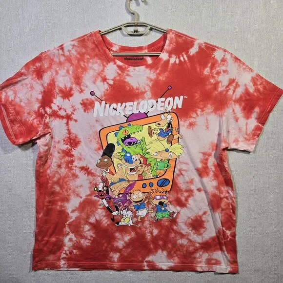 Nickelodeon 90's Rugrats Arnold Stimpy T-Shirt 3XL Cartoon Red Tie Dye - Picture 1 of 11
